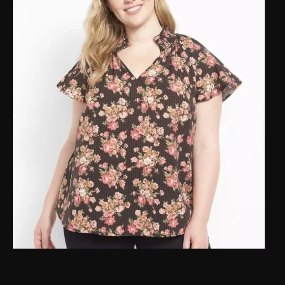 Lane Bryant Tops - Lane Bryant | Floral Short-Sleeve Smocked Split-Neck Top 3x NWT